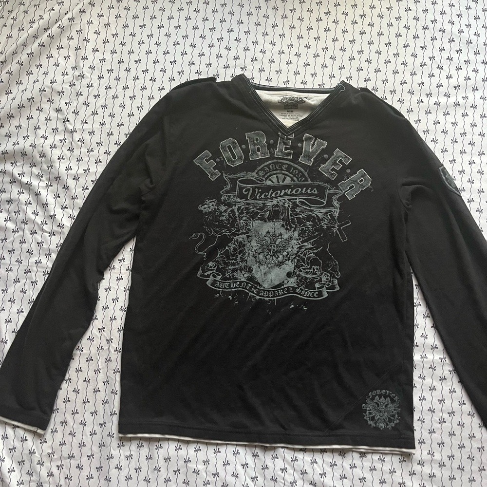 River Island Graphic Black Long Sleeve Shirt